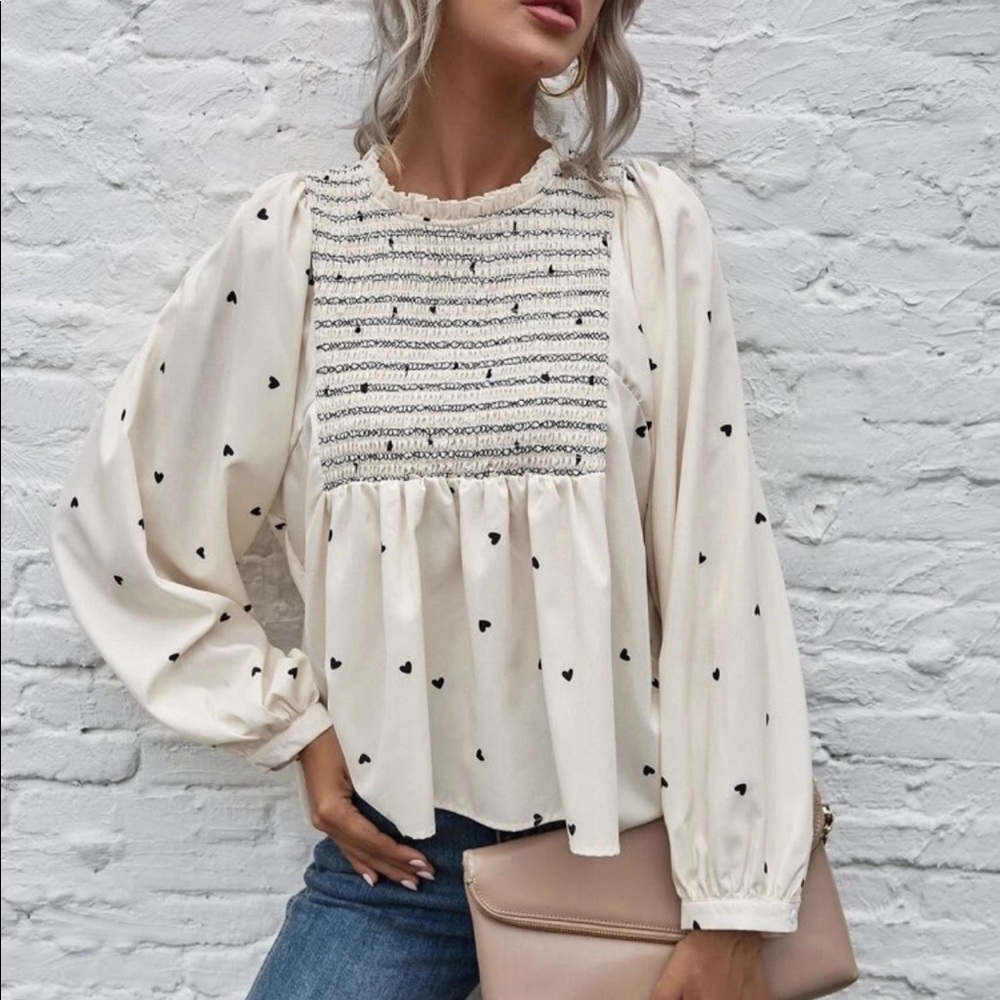 Heart print long sleeve peplum blouse - Picture 5 of 6